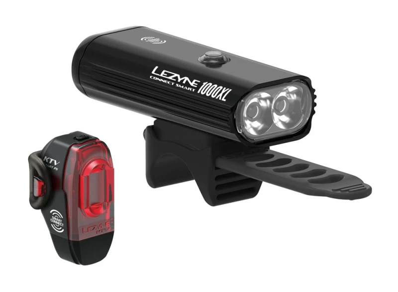 Zestaw lampki LEZYNE CONNECT SMART 1000XL / KTV PRO SMART DRIVE przód 1000 lumenów, tył 75 lumenów, bezprzewodowe przyciski na kierownicę wł/wył, usb