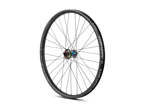 Koło Shield 26" przednie, 100x15/110x20mm, 32 otwory, czarne anodowane z piastą w kolorze petrol