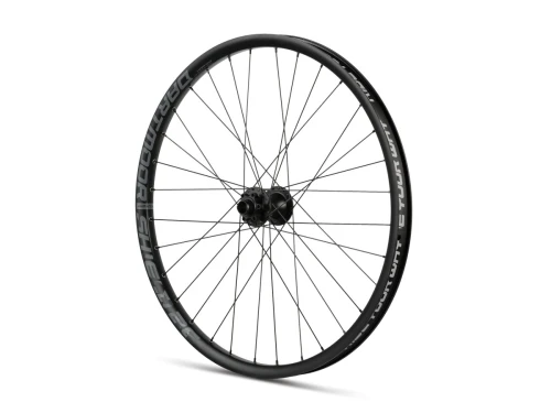 Koło Shield 26" przednie, 100x15/110x20mm, 32 otwory, czarne anodowane ze srebrnymi naklejkami
