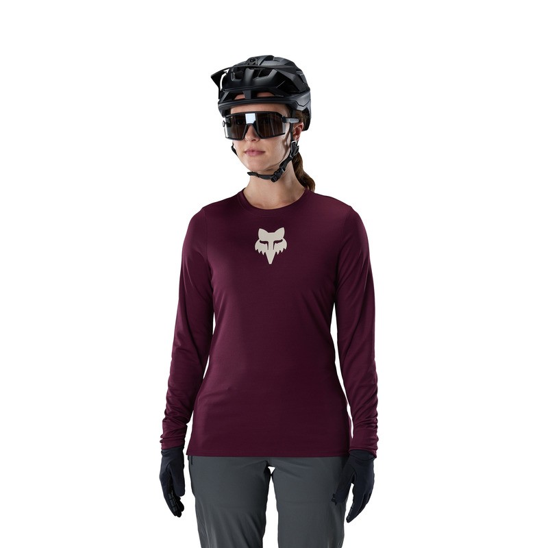 KOSZULKA ROWEROWA Z DŁUGIM RĘKAWEM DAMSKA FOX RANGER HEAD DARK MAROON XL