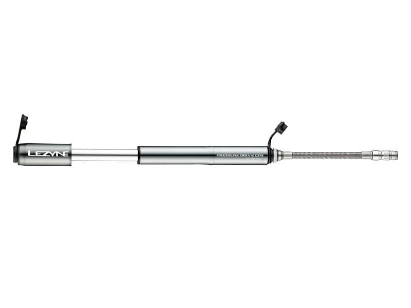 Pompka ręczna LEZYNE PRESSURE DRIVE CFH HP 120psi metalowy przewód CO2 + 1x nabój gazowy 16g grafitowa (NEW)