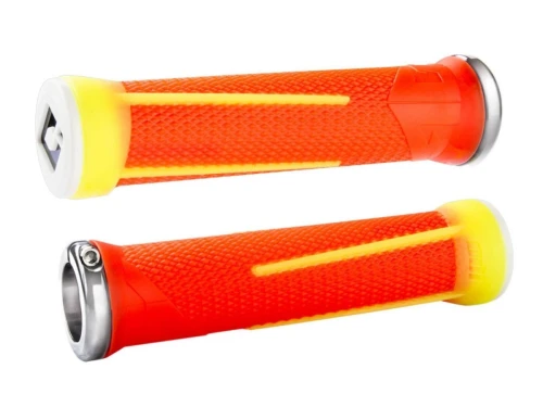 ODI MTB grips AG1 Signature Lock-On 2.1 neonorange-neonyellow, 135mm silver clamps