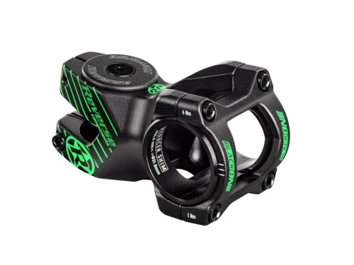 REVERSE Stem Black-ONE D-2 50mm Ø31,8 & Ø35mm (Black/Green) incl. Top Cap, Screw, Nut