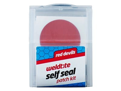 Zestaw łatek samouszczelniających do dętek WELDTITE Self Seal Patch Kit (6x Łatka samouszczelniająca + Papier ścierny), Pudełko 20szt.