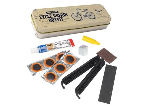 Zestaw łatek do dętek WELDTITE Vintage Cycle Repair Tin (Metalowe pudełko + 6x Łatka + Klej + Kreda + Kredka + 2x Papier ścierny + 2x Łyżka) (NEW)