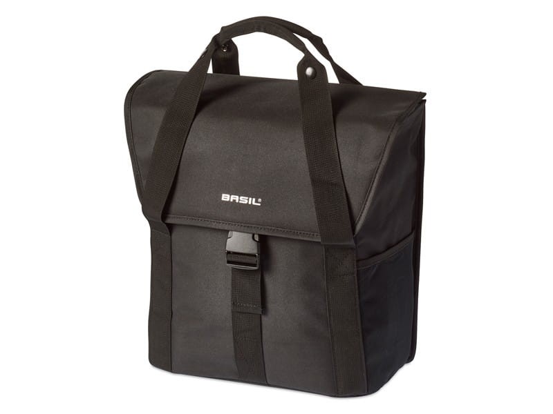 Sakwa miejska pojedyncza BASIL GO SINGLE BAG 16L, mocowanie na haki Hook-On System, czarna (NEW)