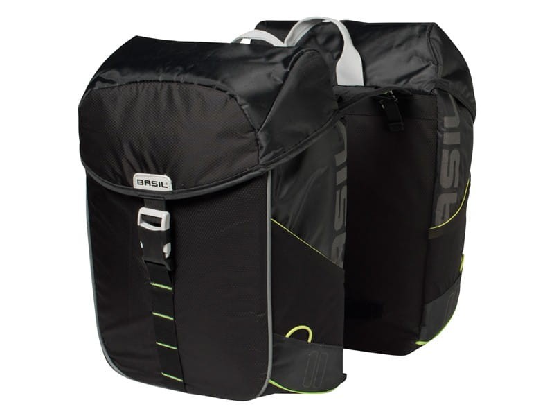 Sakwa turystyczna podwójna BASIL MILES DOUBLE BAG 32L, Universal Bridge System, wodoodporny poliester, czarna (NEW)
