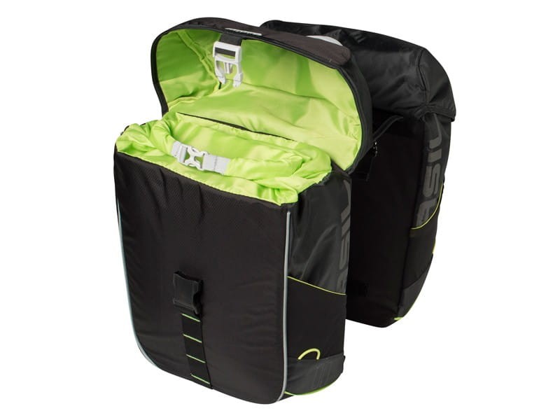 Sakwa turystyczna podwójna BASIL MILES DOUBLE BAG 32L, Universal Bridge System, wodoodporny poliester, czarna (NEW)