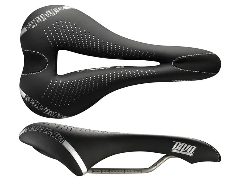 Siodło SELLE ITALIA DIVA GEL SUPERFLOW S (id match - S3) TI 316 Tube 7, fibra-tek, 275g czarne (NEW)