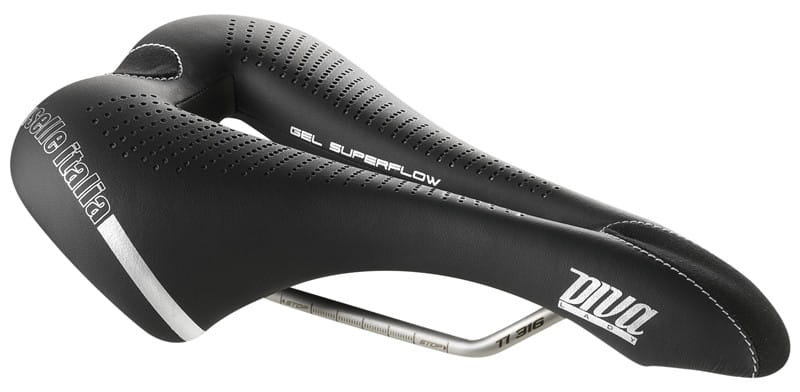 Siodło SELLE ITALIA DIVA GEL SUPERFLOW S (id match - S3) TI 316 Tube 7, fibra-tek, 275g czarne (NEW)