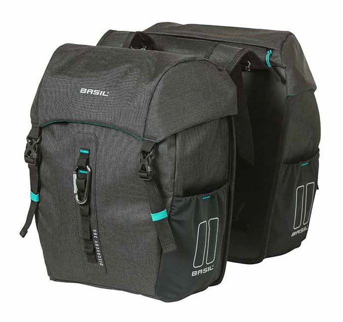 Sakwa miejska podwójna BASIL DISCOVERY M 18L, mocowanie na paski, wodoodporny poliester, black melee (NEW)