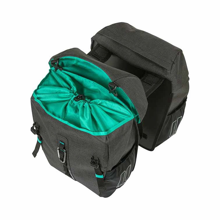 Sakwa miejska podwójna BASIL DISCOVERY M 18L, mocowanie na paski, wodoodporny poliester, black melee (NEW)