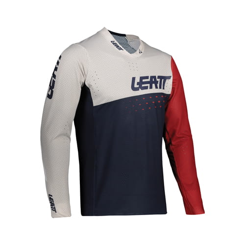 LEATT (NOWOŚĆ 2022) KOSZULKA ROWEROWA DZIECIĘCA MTB GRAVITY 4.0 JUNIOR JERSEY CORAL KOLOR GRANATOWY/BIAŁY/CZERWONY ROZMIAR M (130-140 CM)