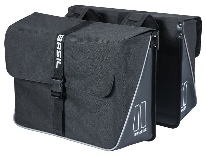 Sakwa Miejska Podwójna BASIL FORTE DOUBLE BAG 35L, Universal Bridge System, wodoodporna plandeka i poliester, czarny (NEW)