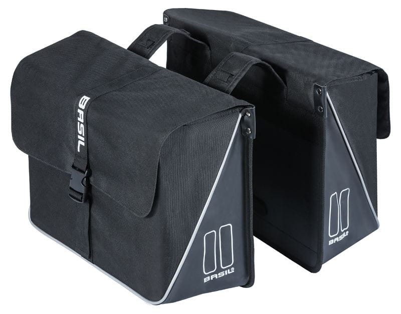 Sakwa Miejska Podwójna BASIL FORTE DOUBLE BAG 35L, Universal Bridge System, wodoodporna plandeka i poliester, czarny (NEW)