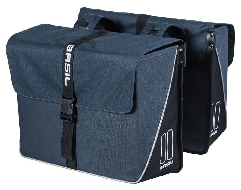 Sakwa Miejska Podwójna BASIL FORTE DOUBLE BAG 35L, Universal Bridge System, wodoodporna plandeka i poliester, granatowo-czarny (NEW)