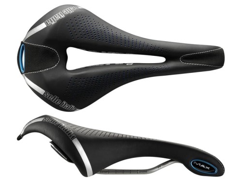 Siodło SELLE ITALIA MAX FLITE E-BIKE TI316 GEL SUPERFLOW L (id match L3), TI 316 Rail, Fibra-Tek - Mokka, 335g, Czarno-niebieskie (WYPRZEDAŻ 45%)