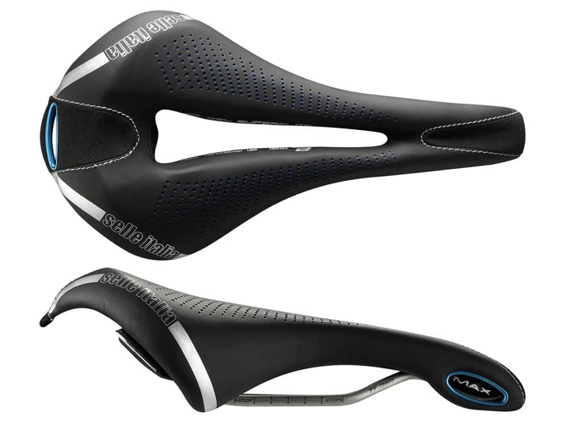 Siodło SELLE ITALIA MAX FLITE E-BIKE GEL SUPERFLOW L (id match - L3) TI 316 Tube 7, fibra-tek - Mokka, 320g czarno-niebieski (DWZ)