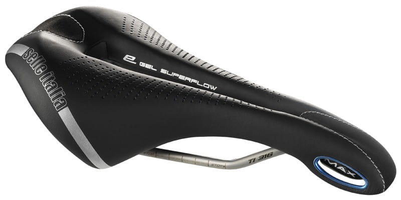 Siodło SELLE ITALIA MAX FLITE E-BIKE GEL SUPERFLOW L (id match - L3) TI 316 Tube 7, fibra-tek - Mokka, 320g czarno-niebieski (DWZ)