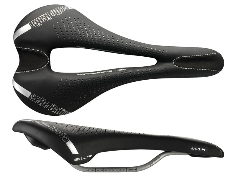 Siodło SELLE ITALIA MAX SLR GEL SUPERFLOW L (id match - L3) TI 316 Tube 7, fibra-tek, 280g czarne (NEW 2021)