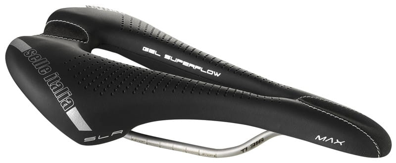 Siodło SELLE ITALIA MAX SLR GEL SUPERFLOW L (id match - L3) TI 316 Tube 7, fibra-tek, 280g czarne (NEW 2021)