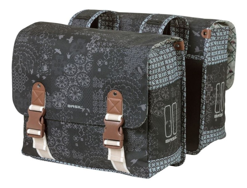 Sakwa miejska podwójna BASIL BOHEME DOUBLE BAG 35L, mocowanie na paski, wodoodporny poliester, charcoal (NEW)