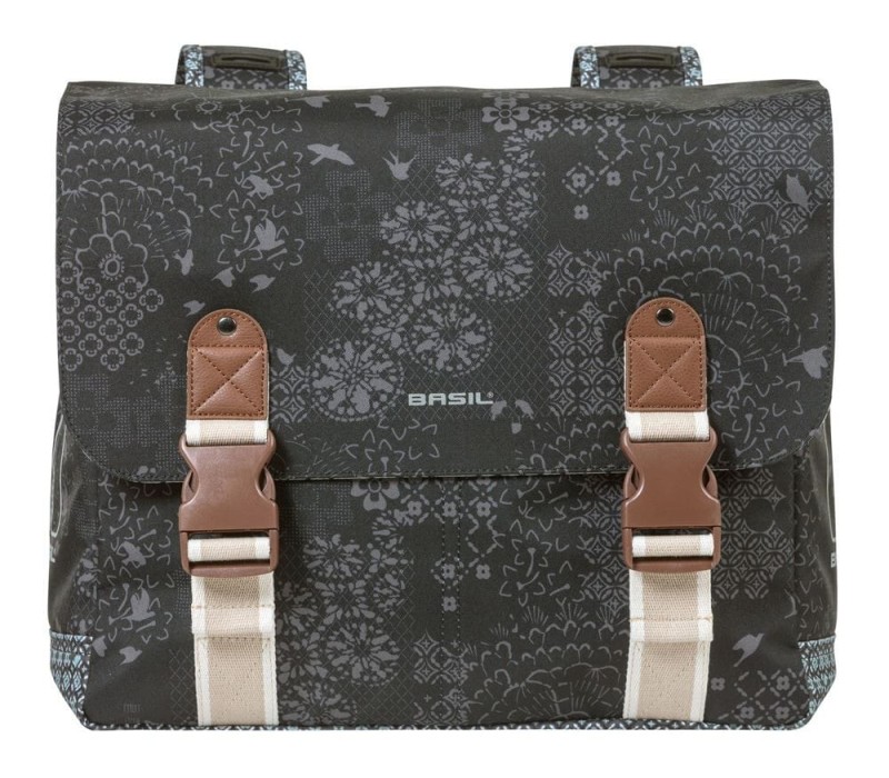 Sakwa miejska podwójna BASIL BOHEME DOUBLE BAG 35L, mocowanie na paski, wodoodporny poliester, charcoal (NEW)
