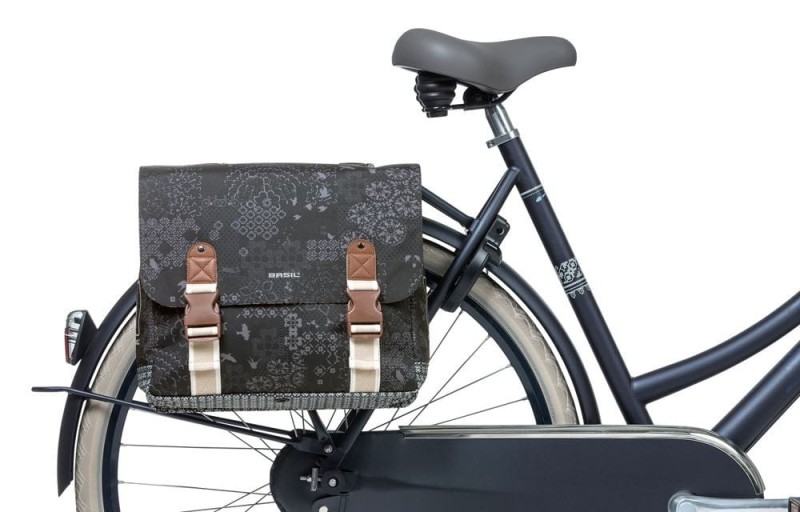 Sakwa miejska podwójna BASIL BOHEME DOUBLE BAG 35L, mocowanie na paski, wodoodporny poliester, charcoal (NEW)