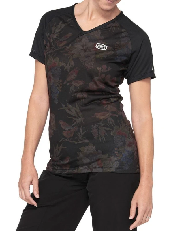 Koszulka damska 100% AIRMATIC Women's Jersey krótki rękaw black floral roz. S (NEW 2021)