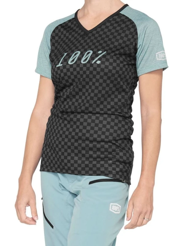 Koszulka damska 100% AIRMATIC Women's Jersey krótki rękaw seafoam checkers roz. XL (NEW 2021)