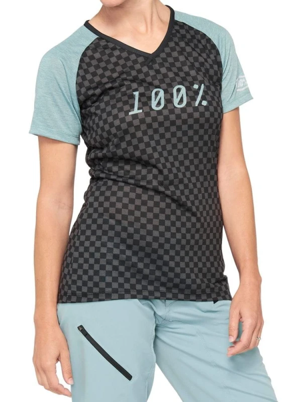 Koszulka damska 100% AIRMATIC Women's Jersey krótki rękaw seafoam checkers roz. XL (NEW 2021)