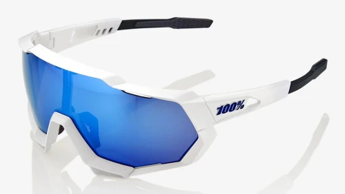 Okulary 100% SPEEDTRAP Matte White - HiPER Blue Multilayer Mirror Lens (Szkła Niebieskie Lustrzane Wielowarstwowe LT 13% + Szkła Przeźroczyste LT 93%)