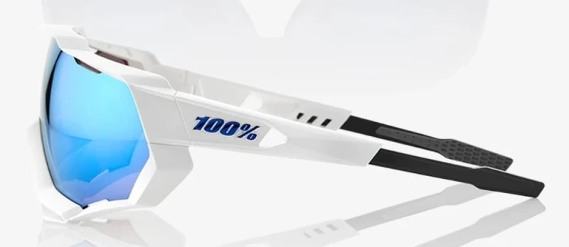 Okulary 100% SPEEDTRAP Matte White - HiPER Blue Multilayer Mirror Lens (Szkła Niebieskie Lustrzane Wielowarstwowe LT 13% + Szkła Przeźroczyste LT 93%)