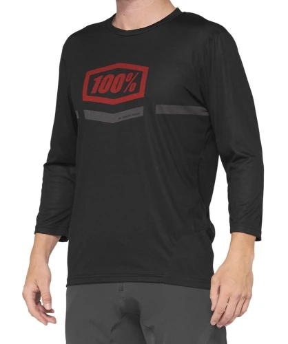 Koszulka męska 100% AIRMATIC 3/4 Sleeve Black Red roz. S