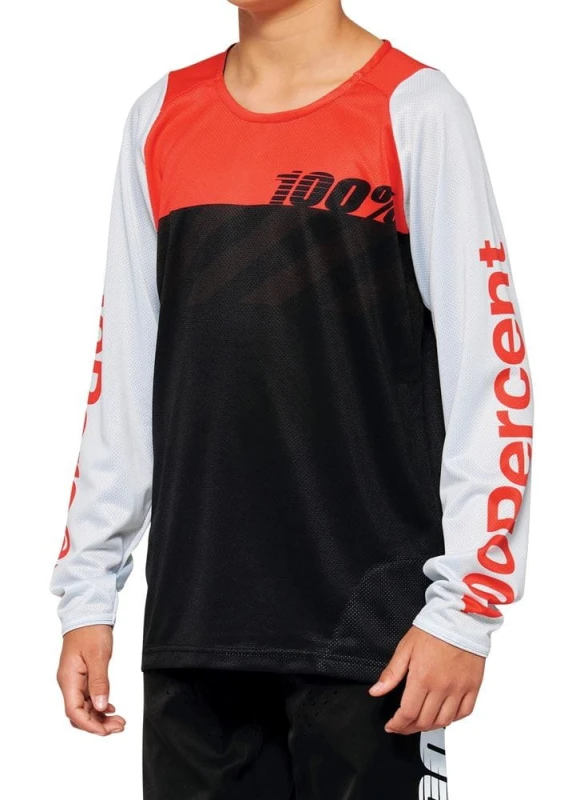 Koszulka juniorska 100% R-CORE Youth Jersey długi rękaw black racer red roz. L (NEW 2022)