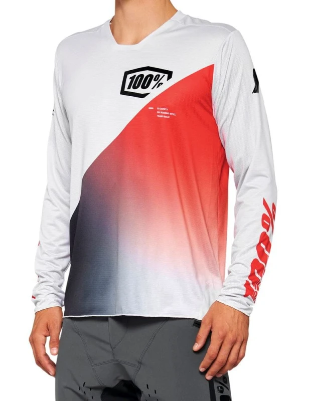 Koszulka męska 100% R-CORE X Jersey długi rękaw grey racer red roz. M (NEW 2022)