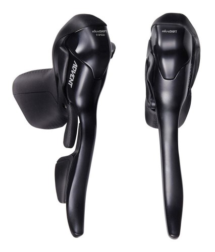 Klamkomanetki MICROSHIFT ADVENT, Para, 9.rzędowe, Nie kompatybilne z Shimano, Dual Control, Lewa Klamka Tylko z Dźwignią Hamulca, Czarne (NEW)