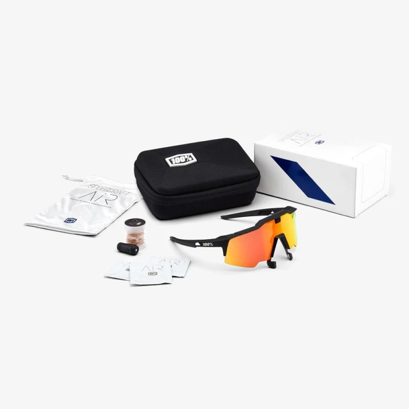 Okulary 100% SPEEDCRAFT AIR Soft Tact Black - HiPER Red Multilayer Mirror Lens (Szkła Czerwone Lustrzane Wielowarstwowe LT 21% + Szkła Przeźroczyste L