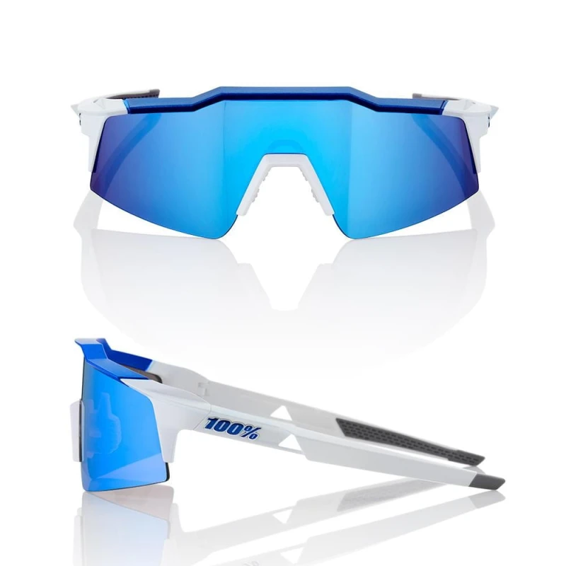 Okulary 100% SPEEDCRAFT SL Matte White/Metallic Blue - HiPER Blue Multilayer Mirror Lens (Szkła Niebieskie Lustrzane Wielowarstwowe, LT 15% + Szkła Pr
