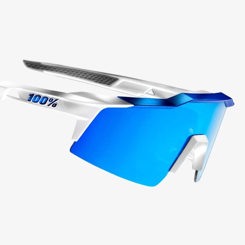 Okulary 100% SPEEDCRAFT SL Matte White/Metallic Blue - HiPER Blue Multilayer Mirror Lens (Szkła Niebieskie Lustrzane Wielowarstwowe, LT 15% + Szkła Pr