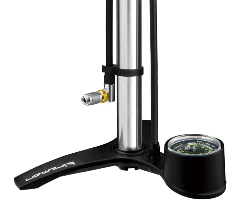 Pompka podłogowa BIRZMAN The Pump with Helix (Presta/Schrader/Dunlop), 220psi/15bar, CNC, Srebrna, Drewno lakierowane