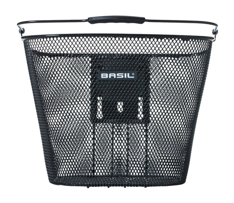 Kosz na przedni bagażnik BASIL BREMEN KF stalowy, czarny + Płytka mocująca do kosza BASIL KLICKFIX ADAPTER system do mocowania na kierownicę odpinany