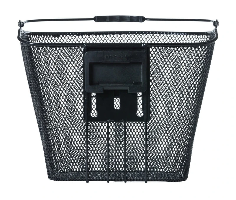 Kosz na przedni bagażnik BASIL BREMEN KF stalowy, czarny + Płytka mocująca do kosza BASIL KLICKFIX ADAPTER system do mocowania na kierownicę odpinany