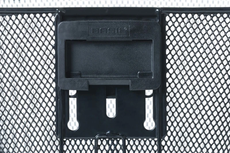 Kosz na przedni bagażnik BASIL BREMEN KF stalowy, czarny + Płytka mocująca do kosza BASIL KLICKFIX ADAPTER system do mocowania na kierownicę odpinany