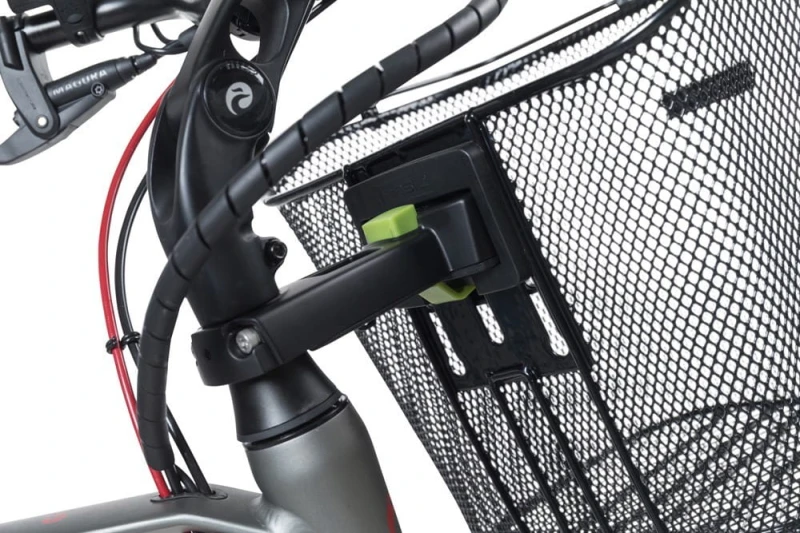 Kosz na przedni bagażnik BASIL BREMEN KF stalowy, czarny + Płytka mocująca do kosza BASIL KLICKFIX ADAPTER system do mocowania na kierownicę odpinany