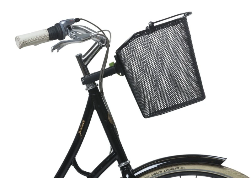 Kosz na przedni bagażnik BASIL BREMEN KF stalowy, czarny + Płytka mocująca do kosza BASIL KLICKFIX ADAPTER system do mocowania na kierownicę odpinany