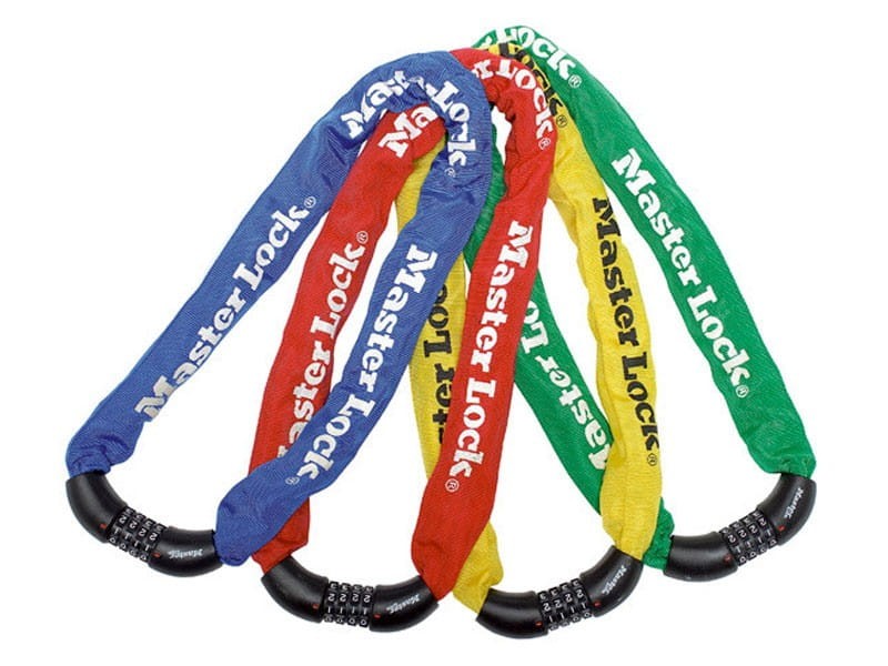 Zapięcie rowerowe MASTERLOCK QUANTUM 8392 ŁAŃCUCH 8mm 40mm 90cm SZYFR zestaw mix kolorów pudełko 6szt. (NEW)