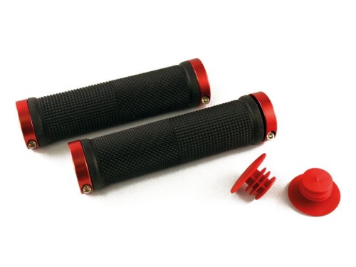 Chwyty kierownicy CLARKS CLO-201, LOCK-ON, Czarne, Pierścienie czerwone aluminiowe anodyzowane