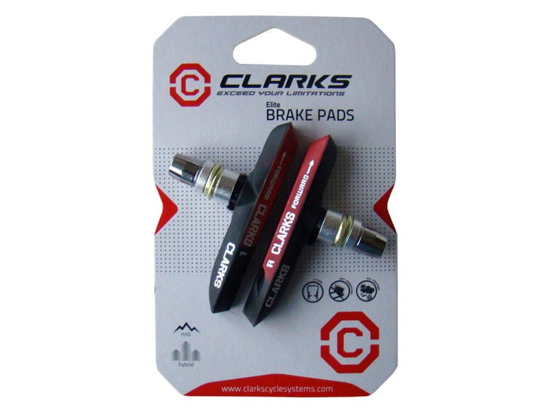 Klocki hamulcowe CLARK'S CPS958 MTB (V-brake, Warunki Suche i Mokre) 70mm czerwono-czarne