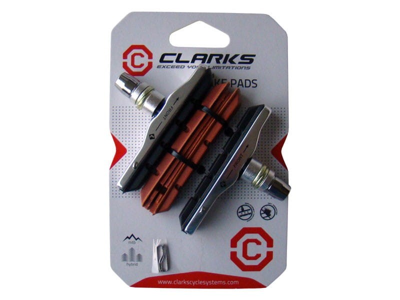 Klocki hamulcowe CLARK'S CP513 MTB (XTR V-brake, Warunki Suche i Mokre, Obudowa aluminiowa) 70mm czarne + 2x wkładki czerwone